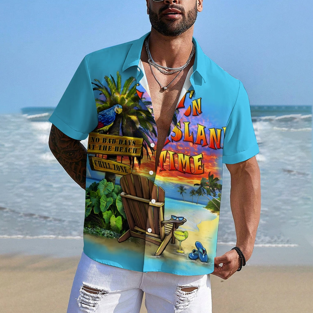 Men's Hawaiian Cartoon Parrot Print Short Sleeve Shirt 2412006792