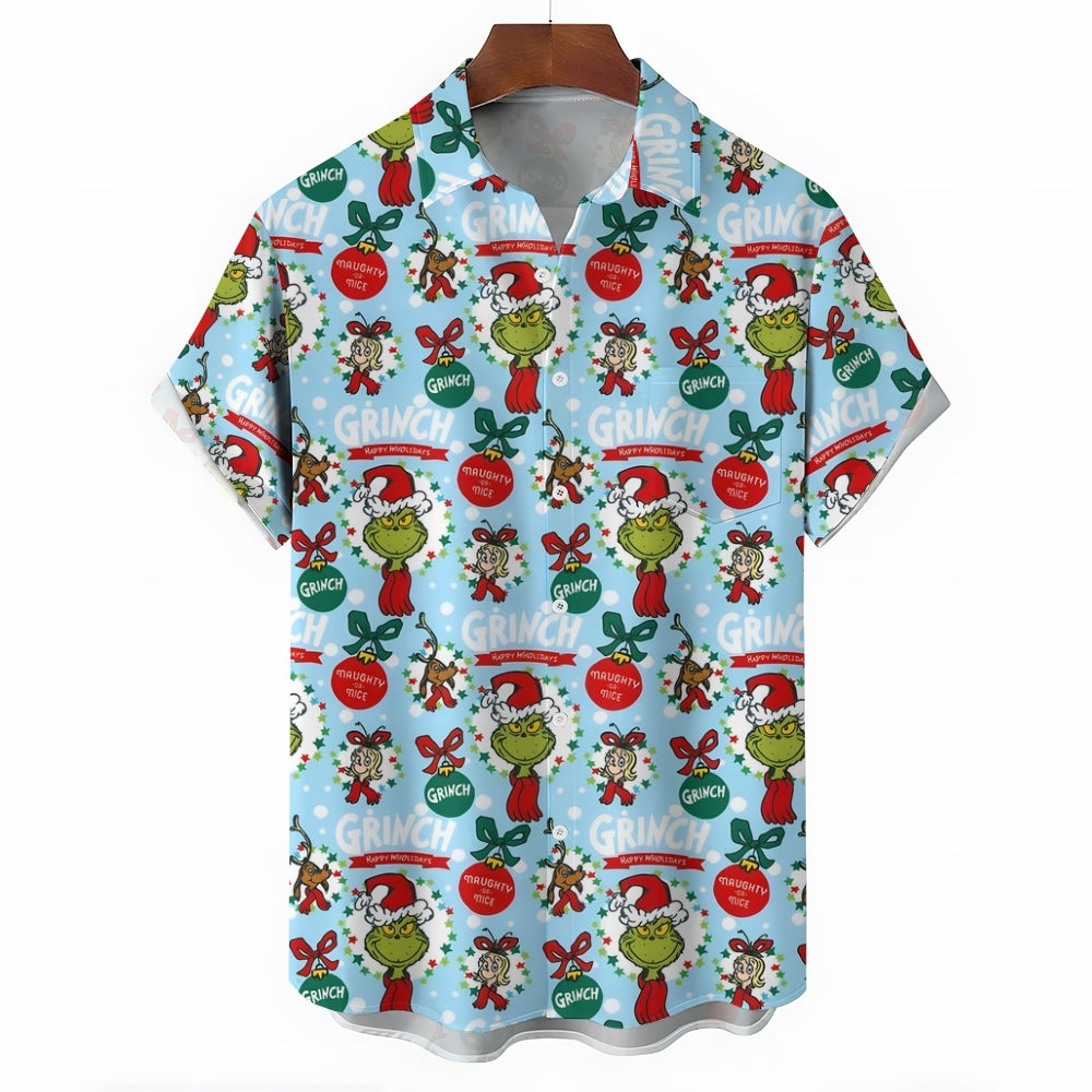 Christmas Green Monster Cartoon Casual Large Size Short Sleeve Shirt 2407004044