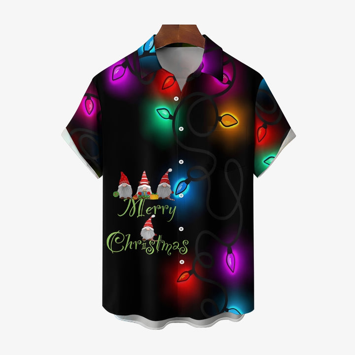 Merry Christmas Lantern Print Casual Short Sleeve Shirt 2412005340