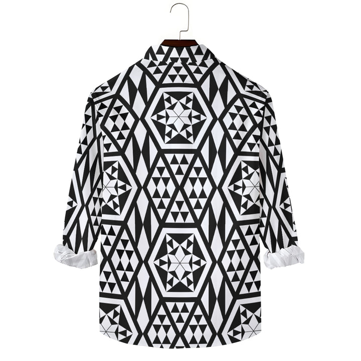 Black And White Geometric Print Long Sleeve Shirt 2410004523