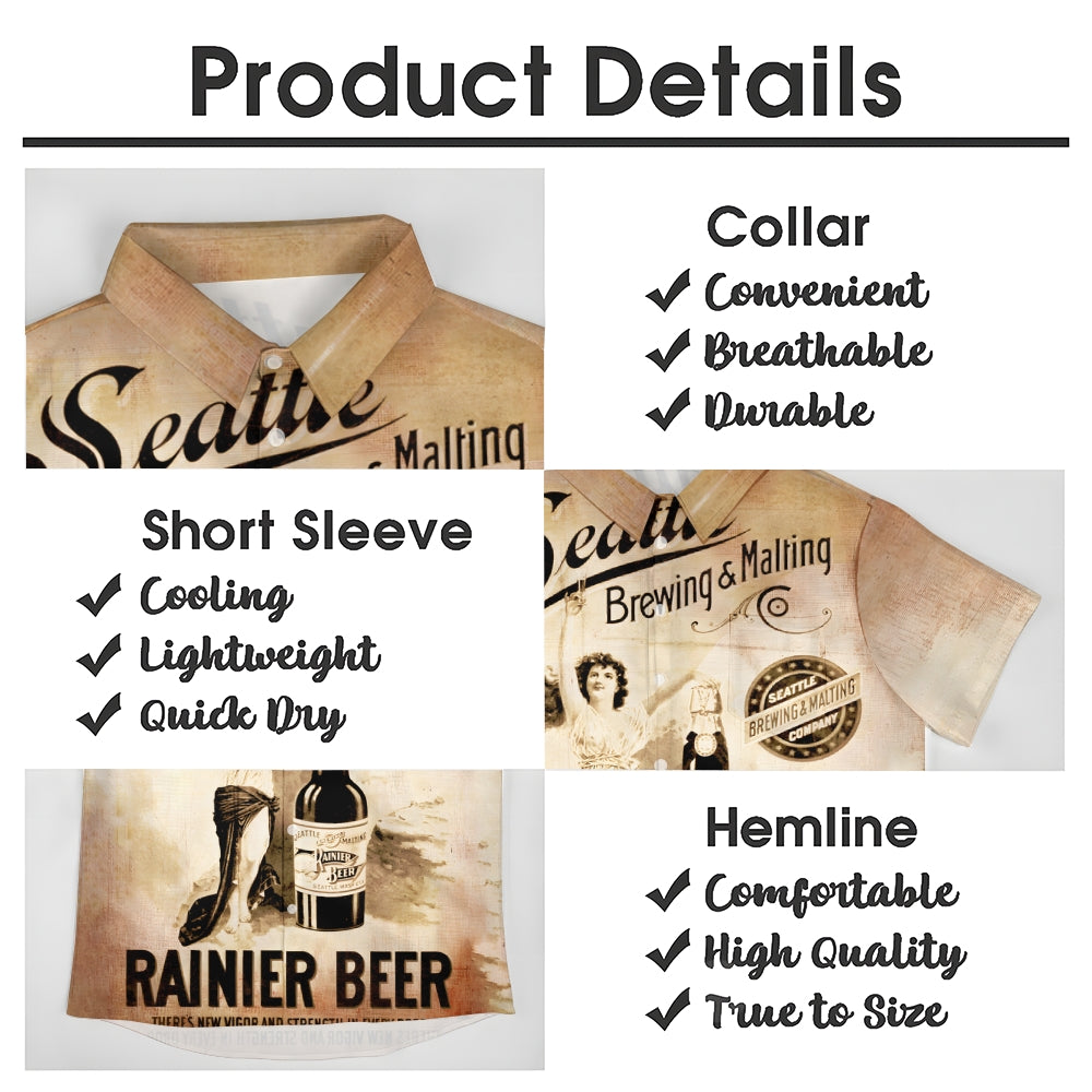 Beer Poster Print Casual Short Sleeve Shirt 2408008426