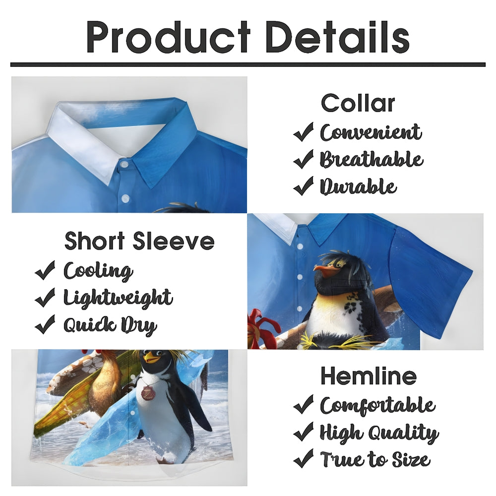 Surfing Penguin Cock Casual Short Sleeve Shirt 2410002379