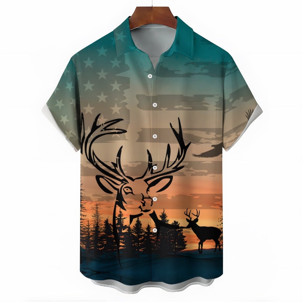 Hunting Deer Print Casual Short Sleeve Shirt 2412003735