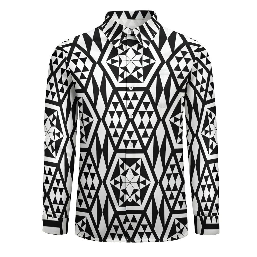 Black And White Geometric Print Long Sleeve Shirt 2410004523