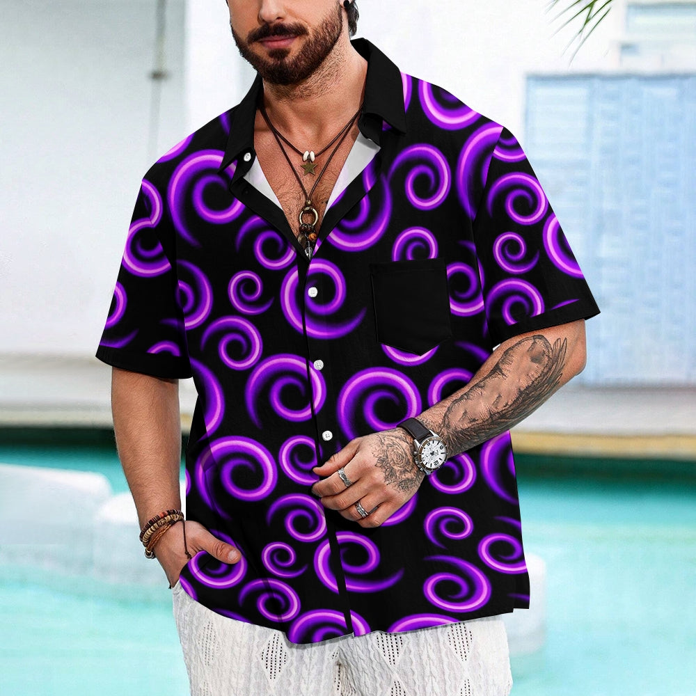 Purple Spiral Print Casual Short Sleeve Shirt 2408004642