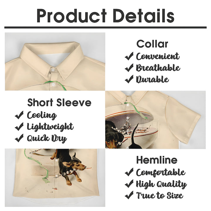 Dachshund Holiday Print Casual Short Sleeve Shirt 2410003716