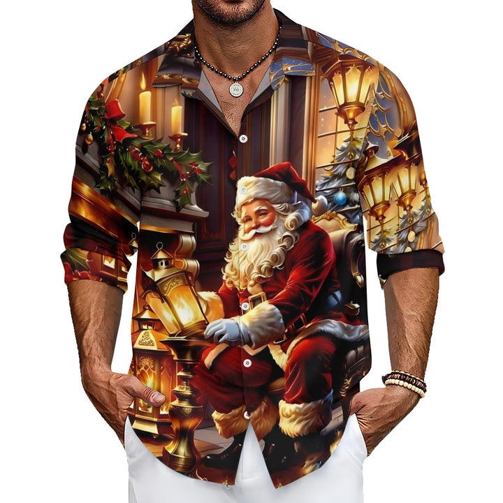 Men's Christmas Santa Claus Printed Long Sleeve Shirt 2411003381