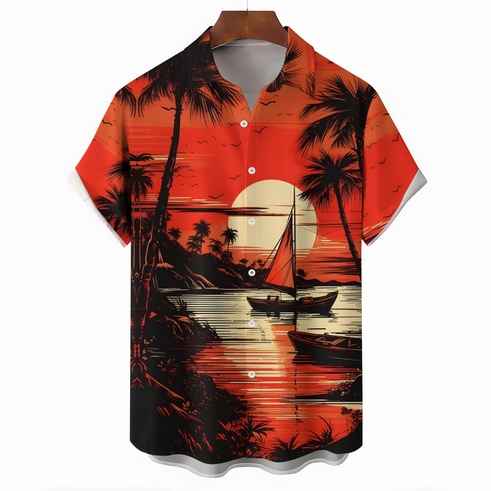 Men's Hawaiian Sailboat Casual Short Sleeve Shirt 2405000208