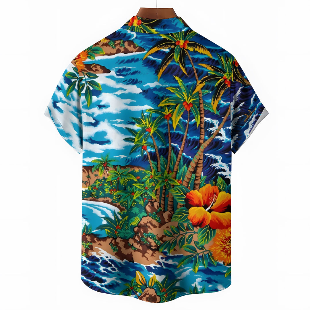 Men's Hawaiian Coconut Tree Casual Short Sleeve Shirt 2403000577