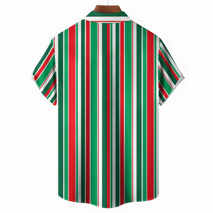 Christmas Striped Sloth Print Short Sleeve Shirt 2409010818