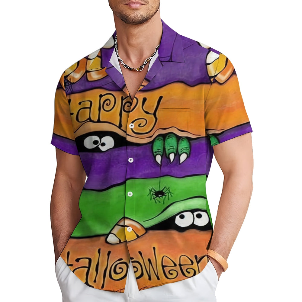 Happy Halloween Linen Short Sleeve Shirt 2409008853