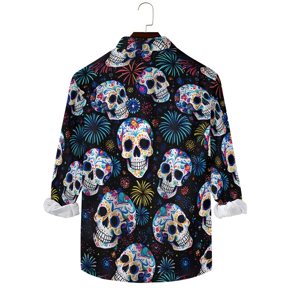 Men's Casual Mexican Culture Skull Printed Long Sleeve Shirt 2411002594