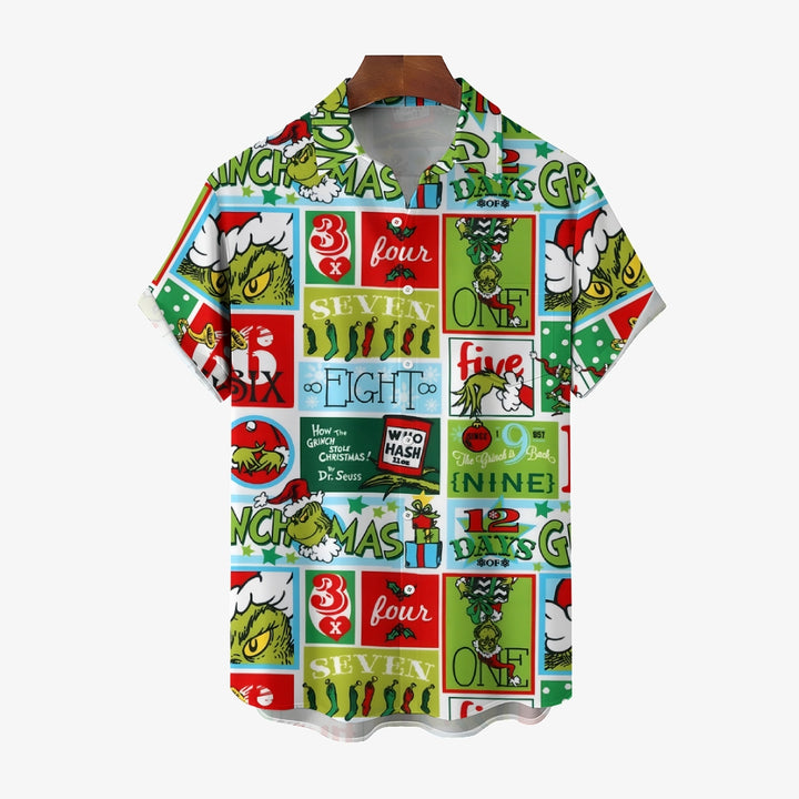 Christmas Green Monster Cartoon Casual Large Size Short Sleeve Shirt 2407004219