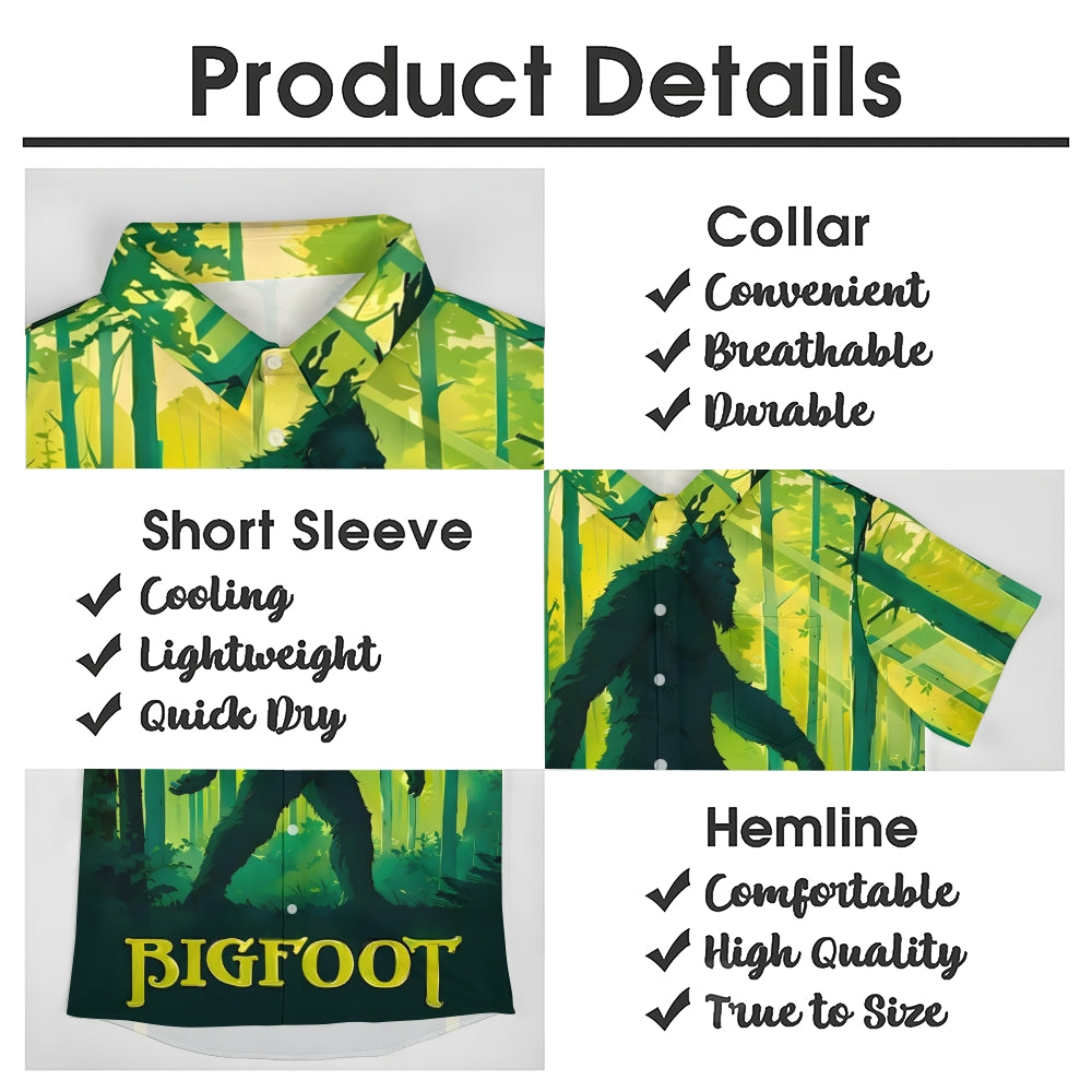 Bigfoot Forest Print Casual Short Sleeve Shirt 2408002747