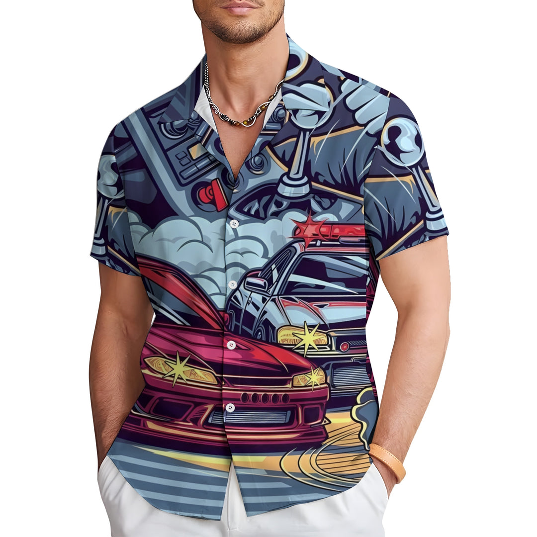 Men's Car Printing Casual Short Sleeve Shirt 2404000485