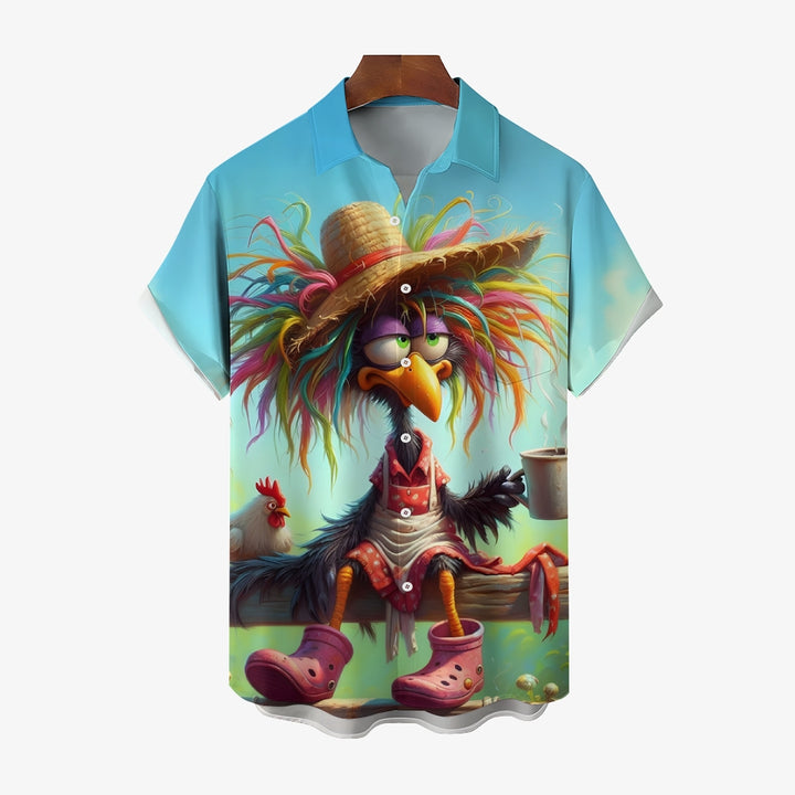 Funny Chicken Colorful Print Casual Large Size Short Sleeve Shirt 2407001425