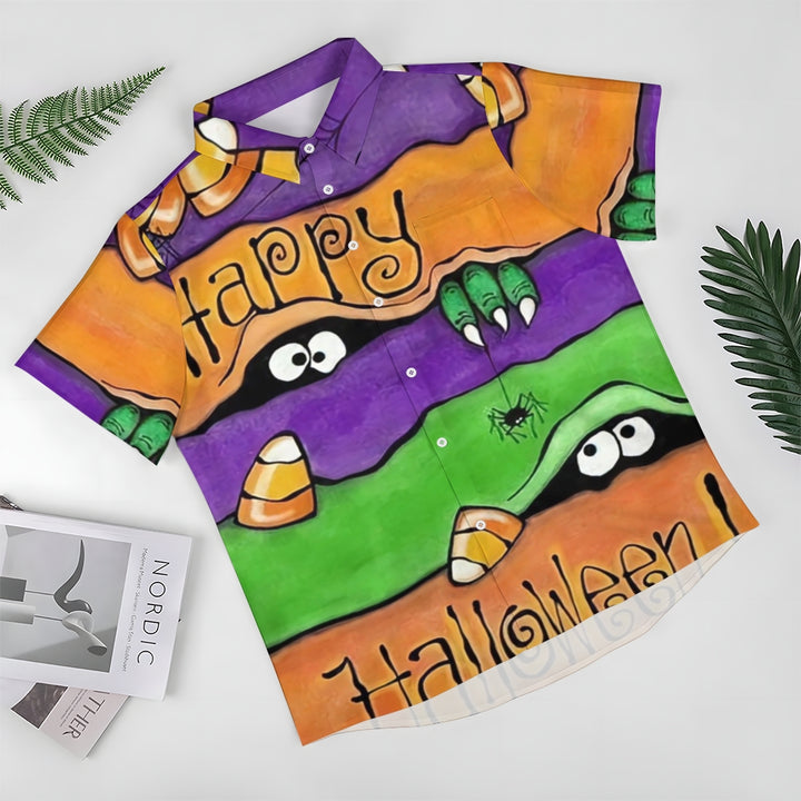 Happy Halloween Linen Short Sleeve Shirt 2409008853