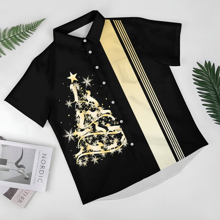 Christmas Tree Sausage Dog Casual Short Sleeve Shirt 2409006215