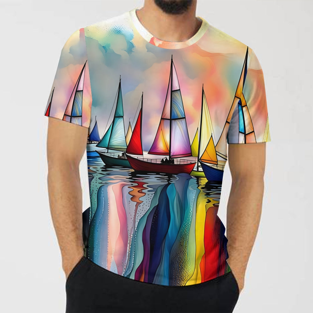 Sailboat Men's Casual Printed Short Sleeve T-Shirt