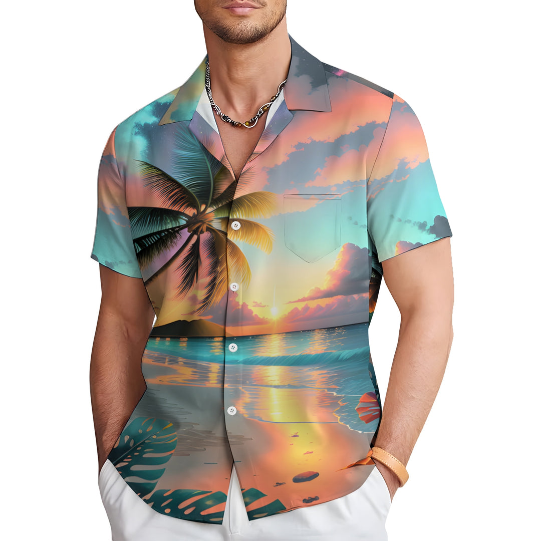 Beach Landscape Print Casual Short Sleeve Shirt 2404000174