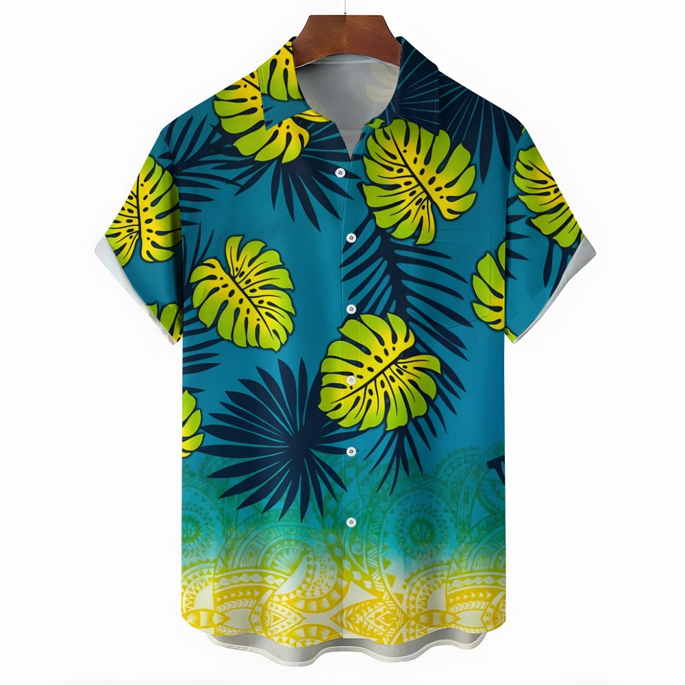 Abstract Geometric Gradient Coconut Tree Print Short Sleeve Shirt 2412006315