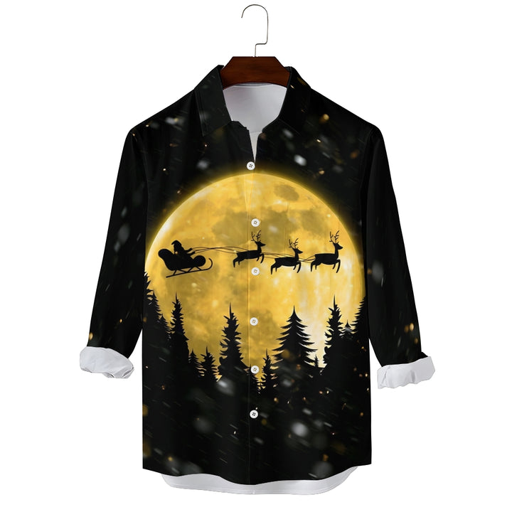 Men's Christmas Santa Elk Printed Long Sleeve Shirt 2411003340