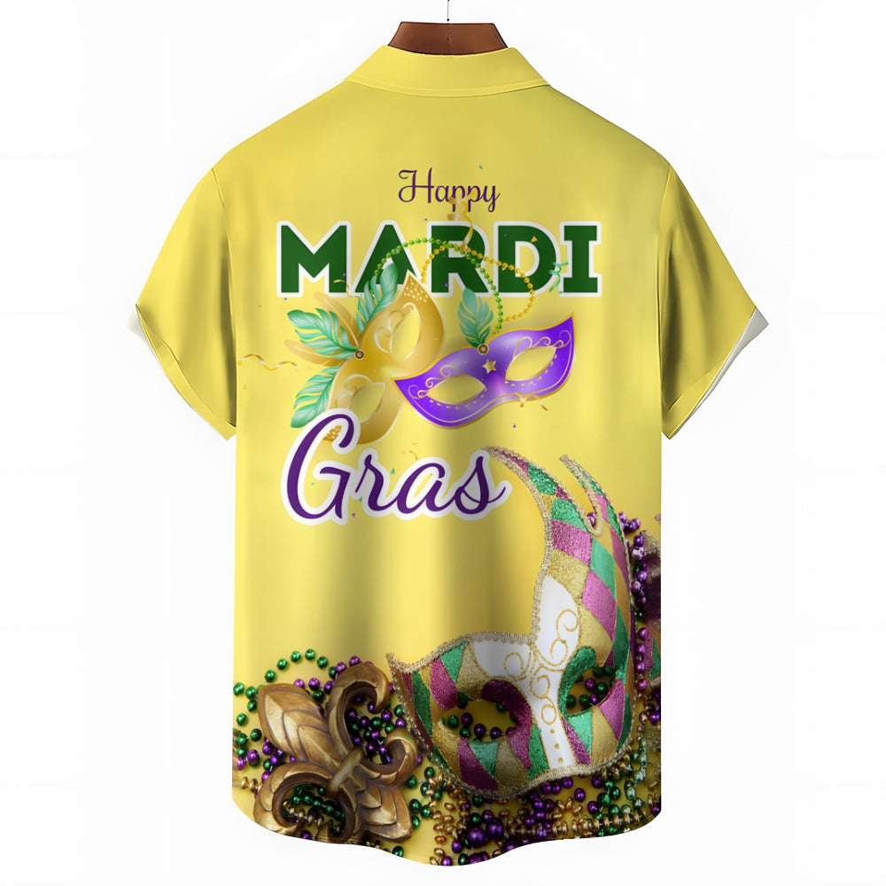 Mardi Gras Chest Pocket Short Sleeve Casual Shirt 2412000673