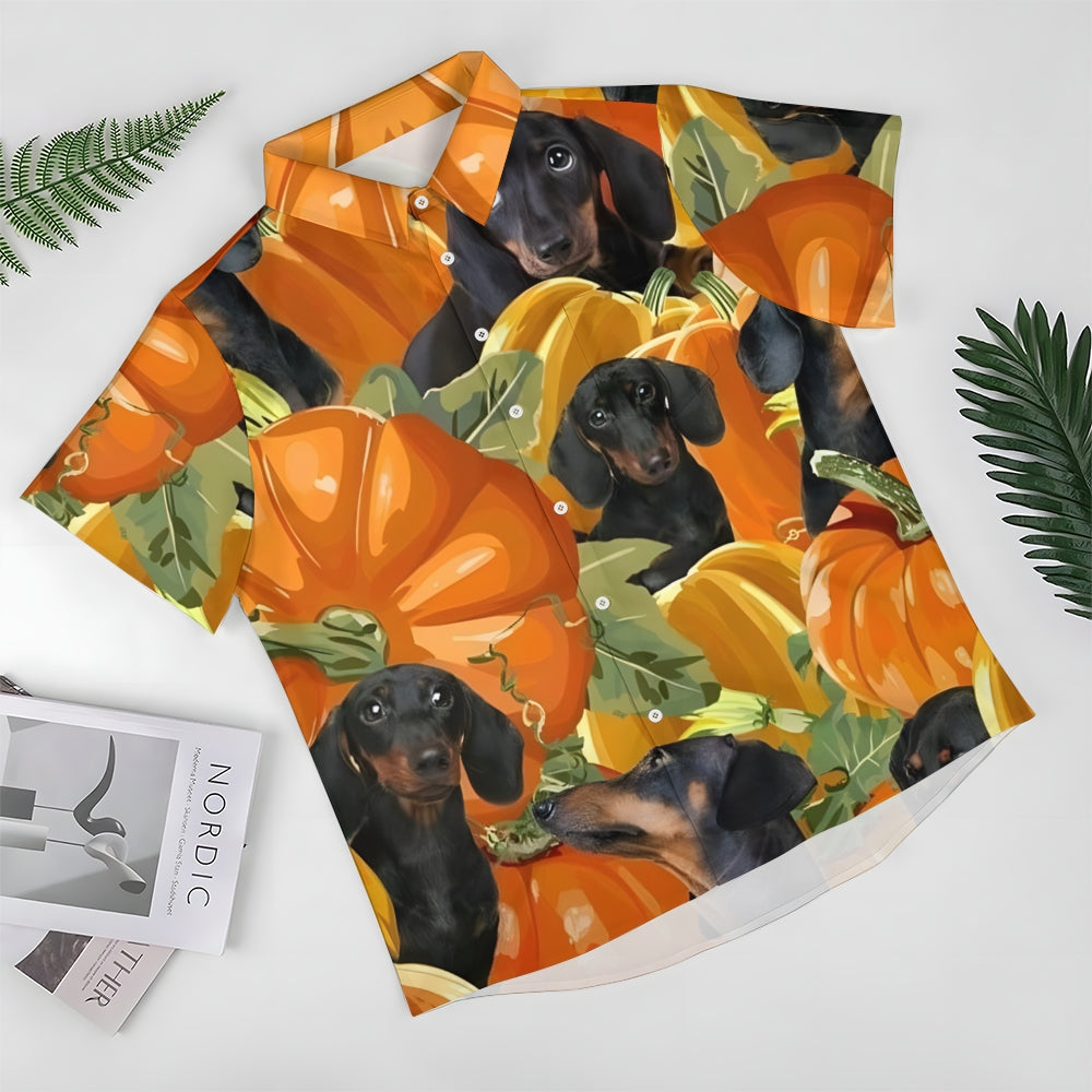 Thanksgiving Pumpkin Dachshund Short Sleeve Shirt 2410003811