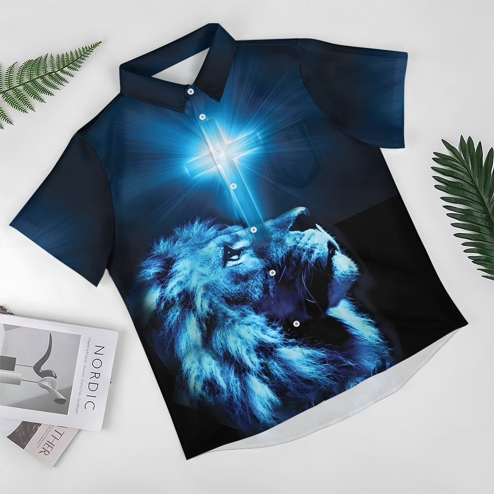 Christian Cross Lion Print Short Sleeve Shirt 2411011903