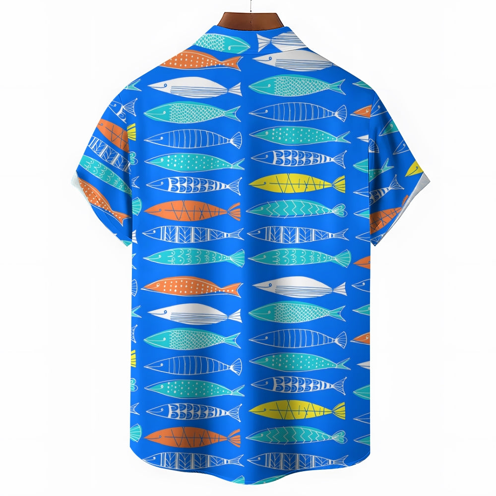 Geometric Fish Casual Short-Sleeved Shirt 2409009534