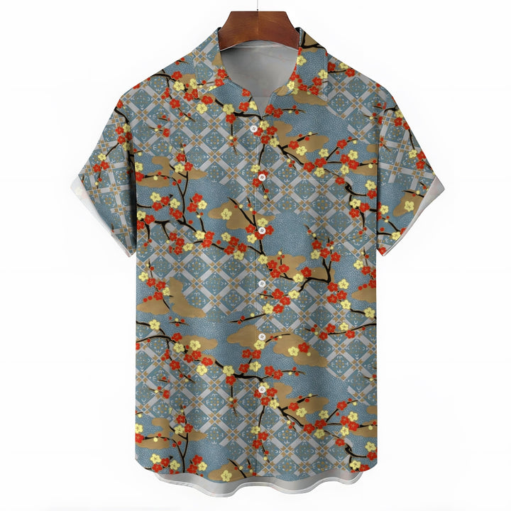 Plum Blossom Geometric Print Casual Oversized Short Sleeve Shirt 2407003506