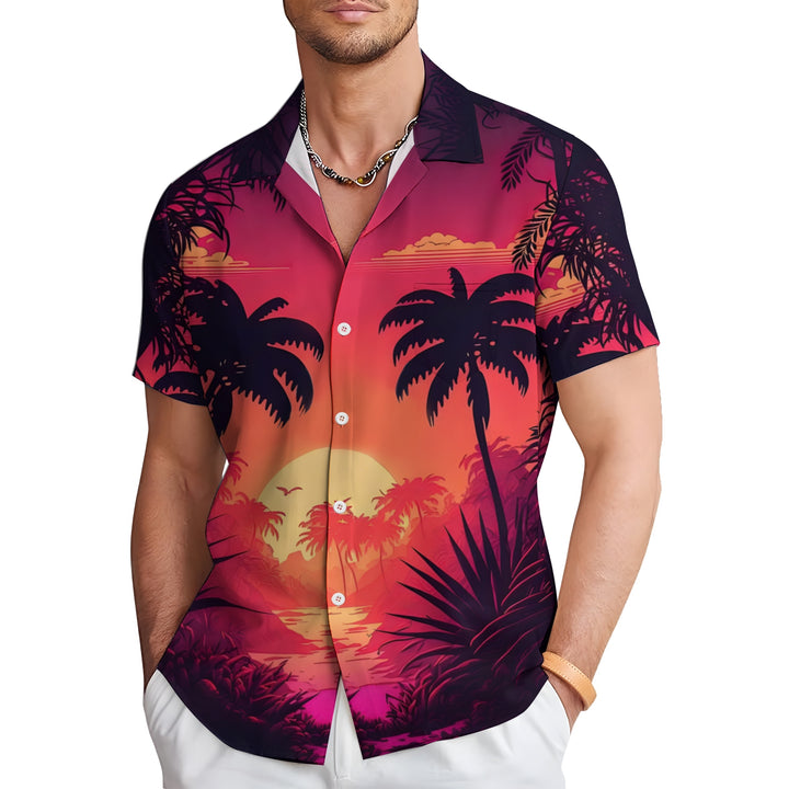 Men's Hawaiian Sunset Print Casual Short Sleeve Shirt 2403000528