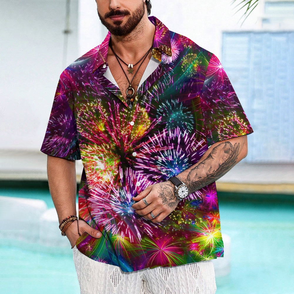 Festive Colorful Fireworks Casual Short Sleeve Shirt 2408008307