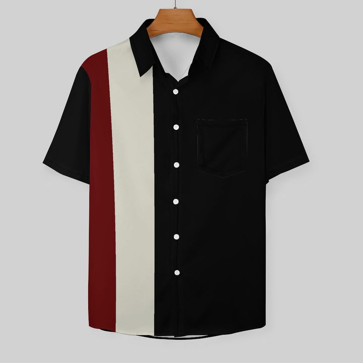 Retro Striped Chest Pocket Short Sleeved Shirt 2310000252