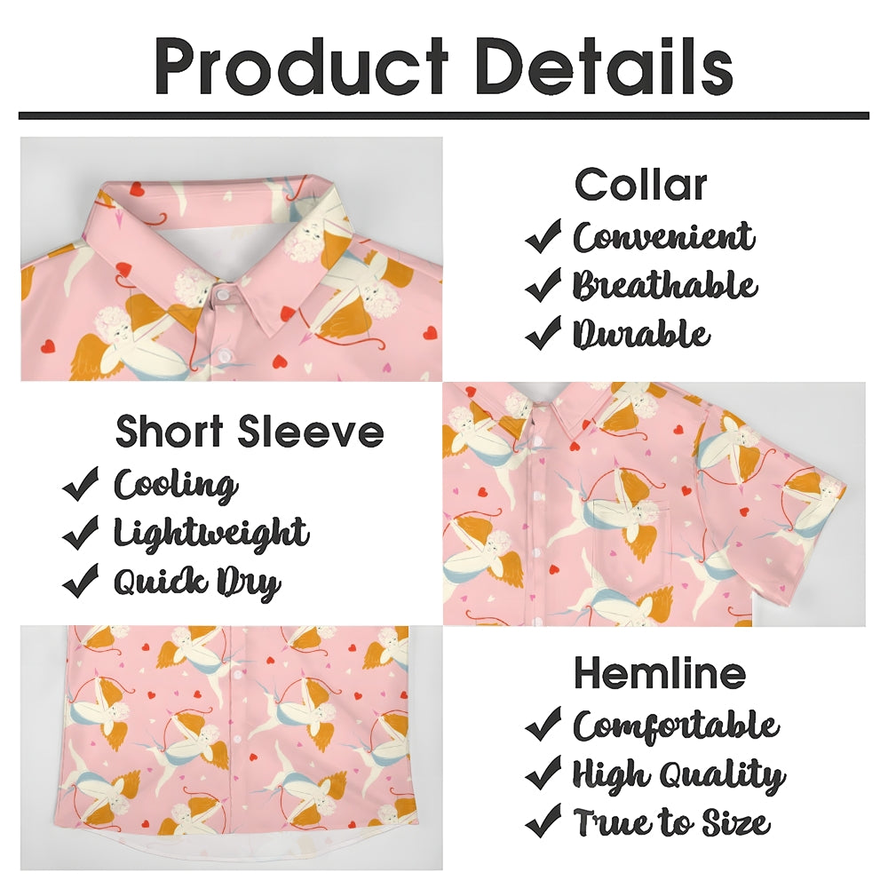 Valentine's Day Cupid Print Casual Short Sleeve Shirt 2411013189