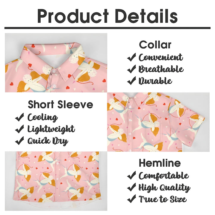 Valentine's Day Cupid Print Casual Short Sleeve Shirt 2411013189