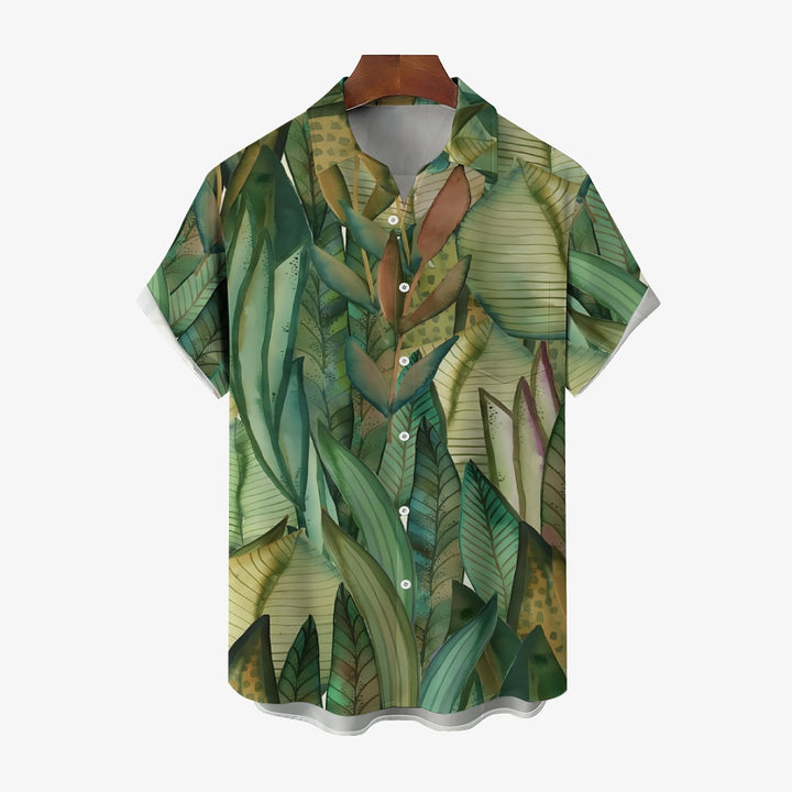 Tropical Plant Print Casual Short Sleeve Shirt 2412005939