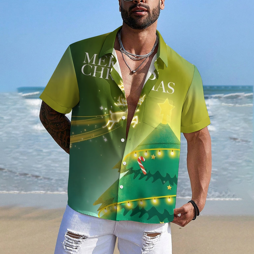 Christmas Tree Glowing Christmas Tree Print Casual Shirt 2412006470