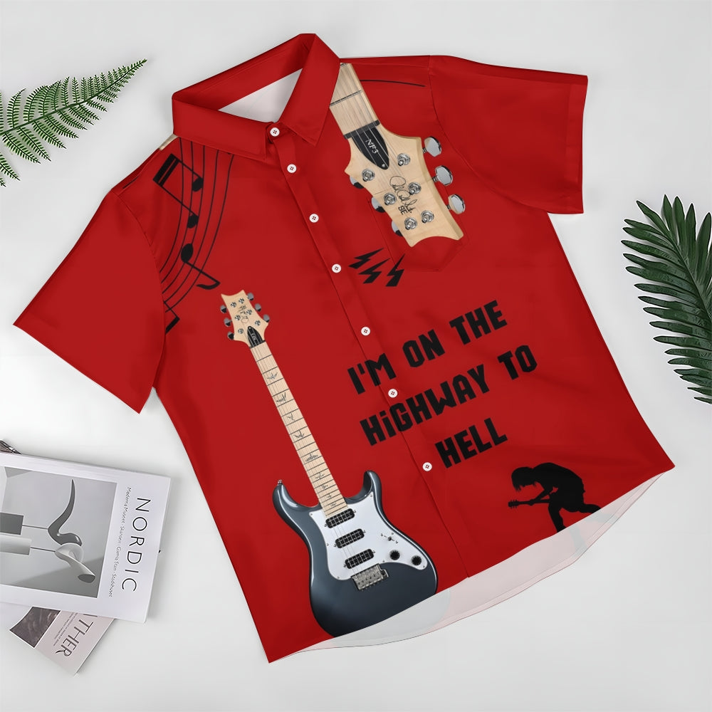 Music Rock Guitar Print Casual Short Sleeve Shirt 2412004187