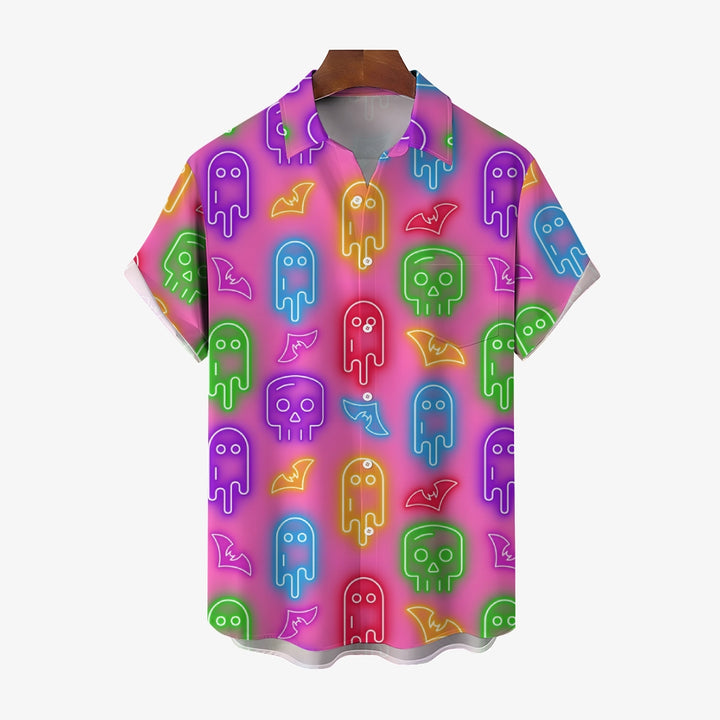 Halloween Neon Ghost Casual Large Size Short Sleeve Shirt 2407005437