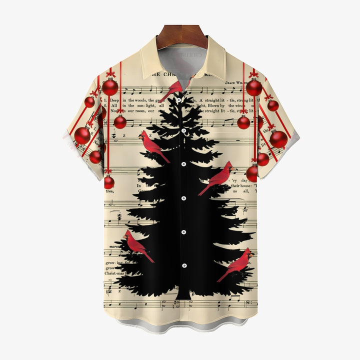 Sheet Music Christmas Tree Print Casual Short Sleeve Shirt 2410002063