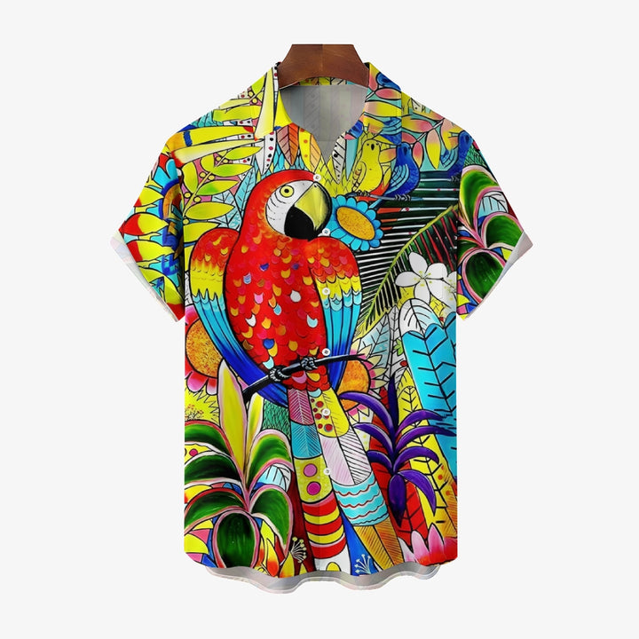 Parrot Art Print Casual Short Sleeve Shirt 2411000296