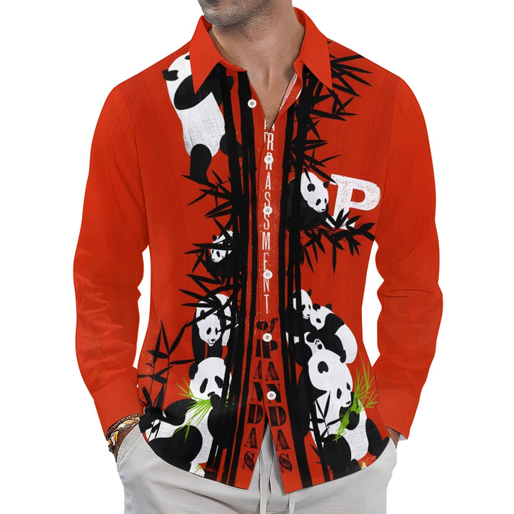 Men's Panda And Bamboo Print Long Sleeve Shirt 2411002760