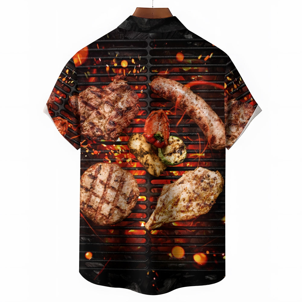 BBQ Food Print Casual Large Size Short Sleeve Shirt 2408002710