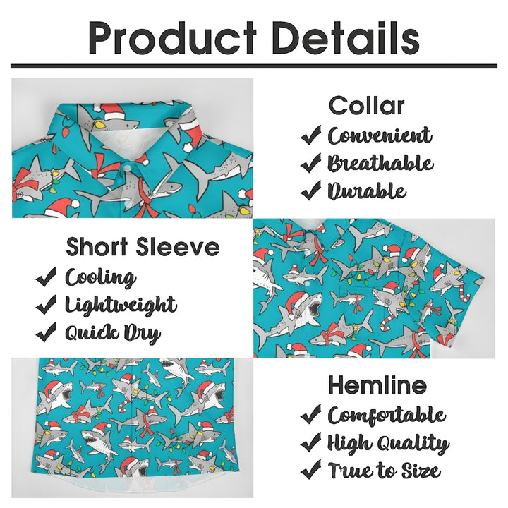 Christmas Shark Print Casual Oversized Short Sleeve Shirt 2407005541