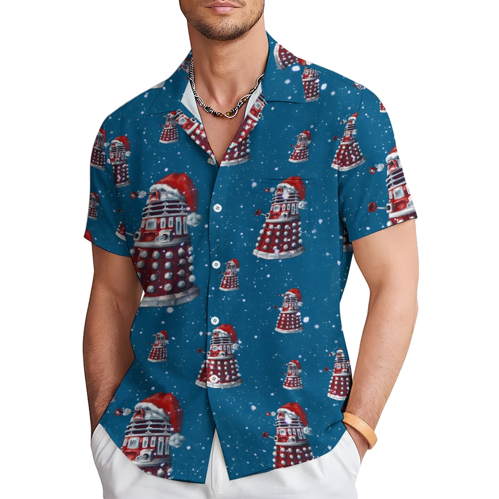 Men's Christmas Cartoon Robot Short Sleeve Shirt 2410006965