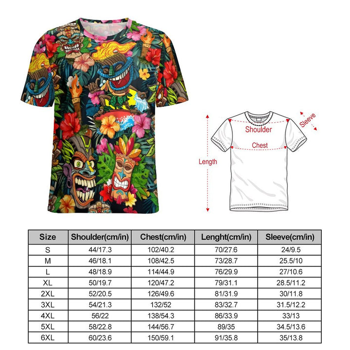 Men's Round Neck Tiki Art Casual T-Shirt 2404000507