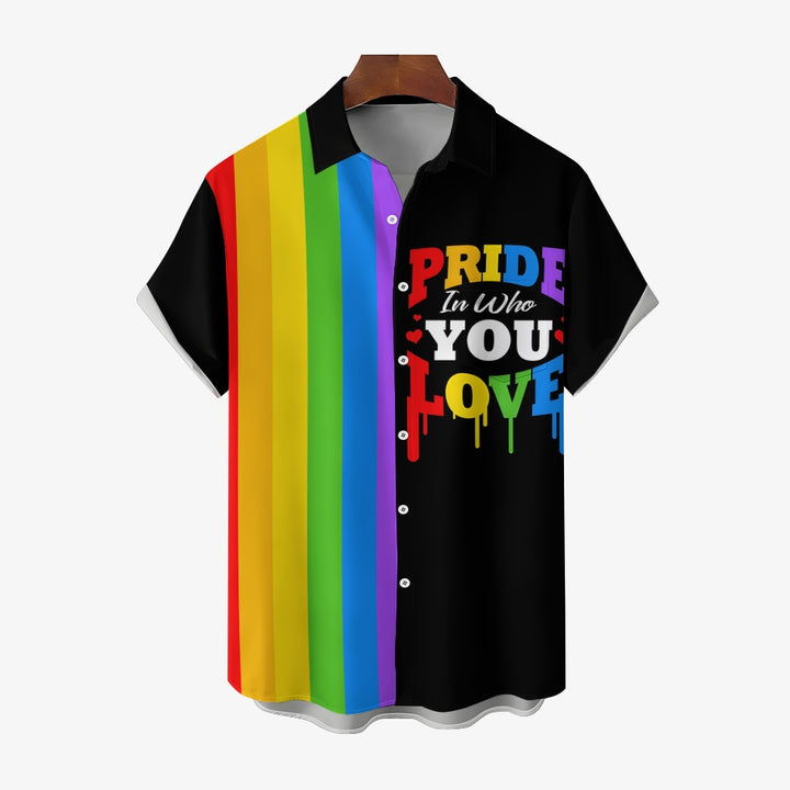 Men's Pride Month Rainbow Print Casual Short Sleeve Shirt 2404001868