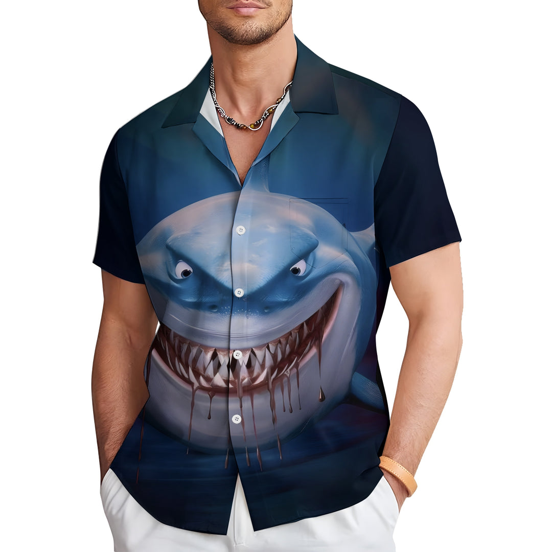 Shark Cartoon Casual Short Sleeve Shirt 2404001702
