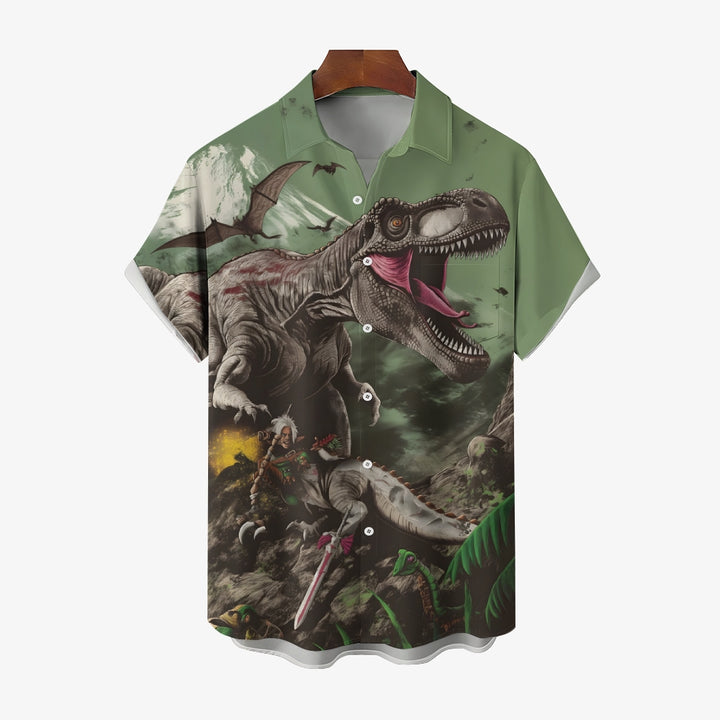 Jurassic Dinosaur Print Casual Short Sleeve Shirt 2408004486